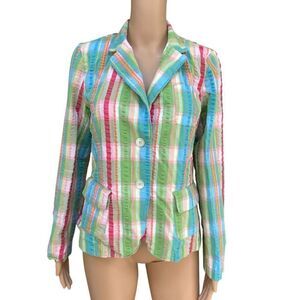 IZOD vintage seersucker striped multicolor 100% cotton jacket blazer size M